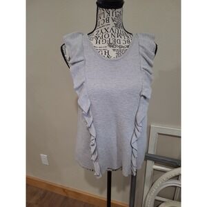 MADEWELL Women's SZ M Ruffled Sweater Tank  Vest crew neck Grey Knit preppy